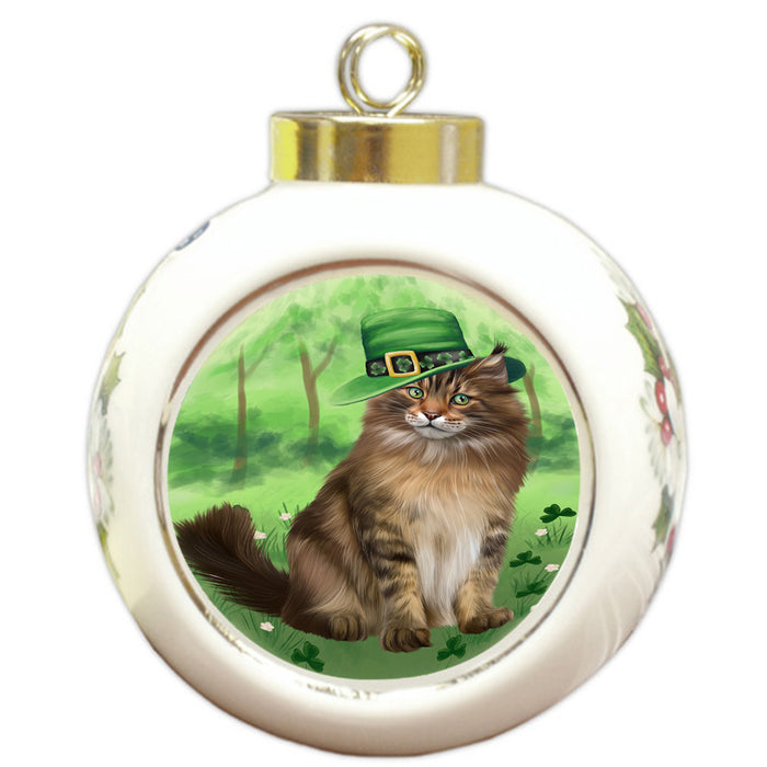 St. Patricks Day Irish Portrait Maine Coon Cat Round Ball Christmas Ornament RBPOR58147
