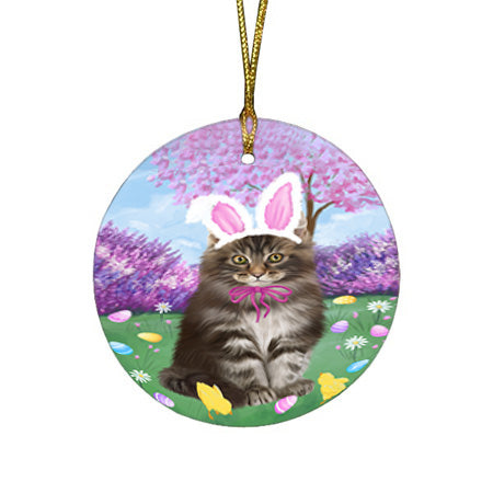 Easter Holiday Maine Coon Cat Round Flat Christmas Ornament RFPOR57319