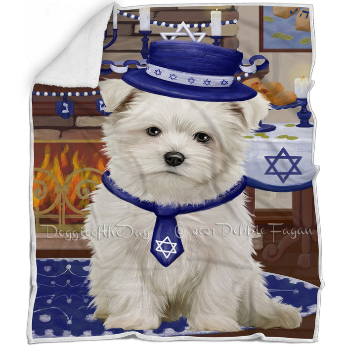 Happy Hanukkah Family and Happy Hanukkah Both Maltese Dog Blanket BLNKT140150