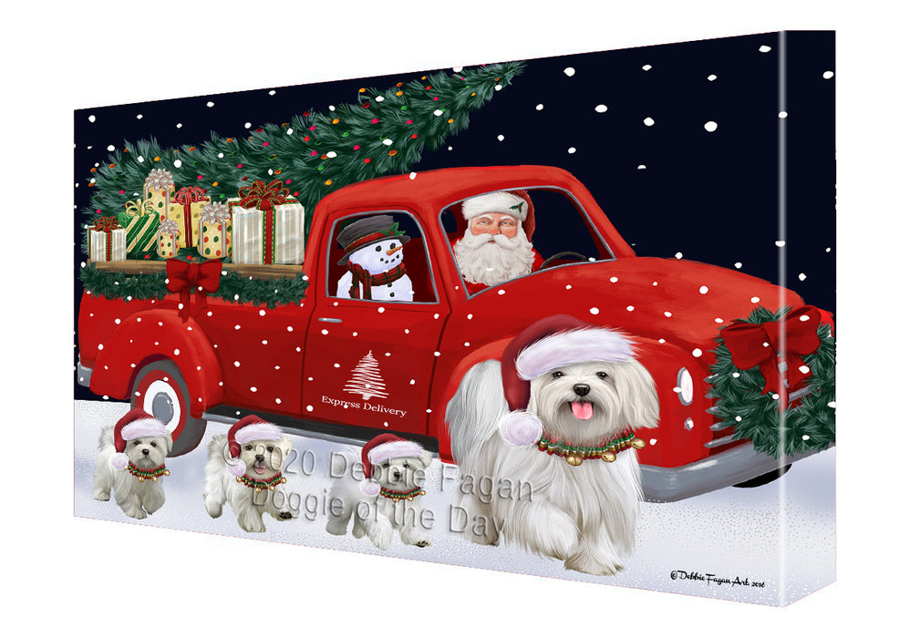 Christmas Express Delivery Red Truck Running Maltese Dogs Canvas Print Wall Art Décor CVS146168