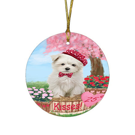 Rosie 25 Cent Kisses Maltese Dog Round Flat Christmas Ornament RFPOR56325