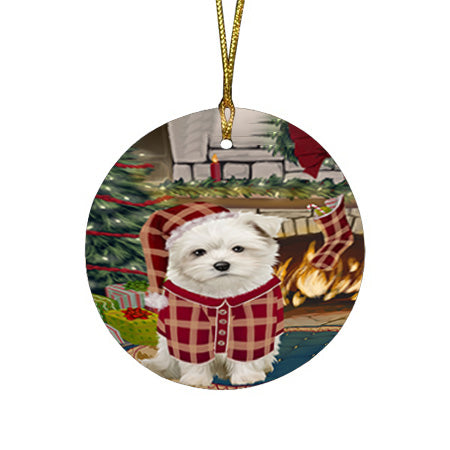 The Stocking was Hung Maltese Dog Round Flat Christmas Ornament RFPOR55718
