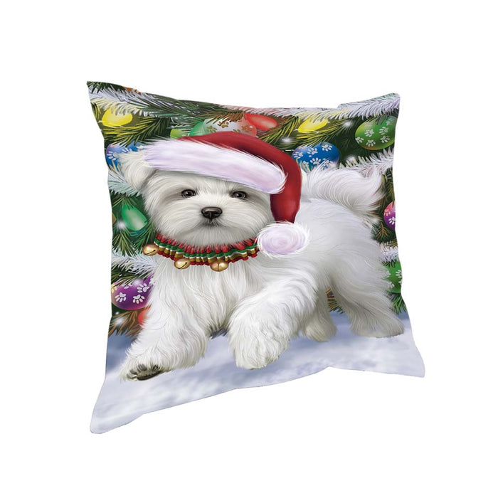 Trotting in the Snow Maltese Dog Pillow PIL70716