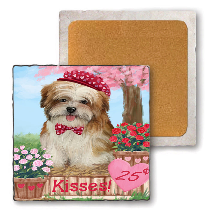 Rosie 25 Cent Kisses Malti Tzu Dog Set of 4 Natural Stone Marble Tile Coasters MCST50973