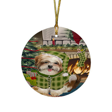 The Stocking was Hung Malti Tzu Dog Round Flat Christmas Ornament RFPOR55723