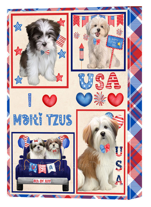 4th of July Independence Day I Love USA Malti Tzu Dogs Canvas Wall Art - Premium Quality Ready to Hang Room Decor Wall Art Canvas - Unique Animal Printed Digital Painting for Decoration