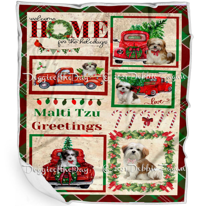 Welcome Home for Christmas Holidays Malti Tzu Dogs Blanket BLNKT72056