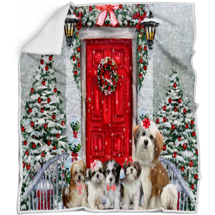Christmas Holiday Welcome Malti Tzu Dogs Blanket - Lightweight Soft Cozy and Durable Bed Blanket - Animal Theme Fuzzy Blanket for Sofa Couch