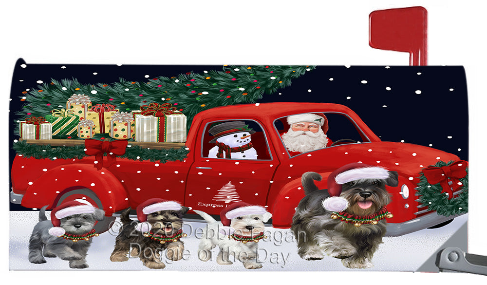 Christmas Express Delivery Red Truck Running Schnauzer Dog Magnetic Mailbox Cover Both Sides Pet Theme Printed Decorative Letter Box Wrap Case Postbox Thick Magnetic Vinyl Material