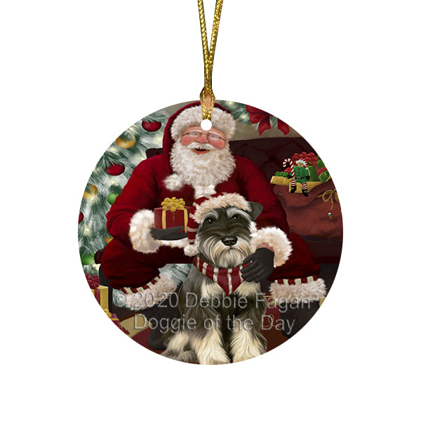Santa's Christmas Surprise Schnauzer Dog Round Flat Christmas Ornament RFPOR58041