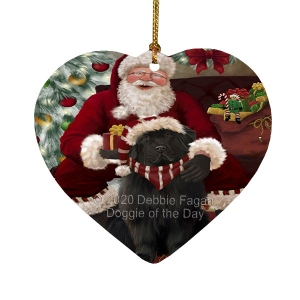 Santa's Christmas Surprise Newfoundland Dog Heart Christmas Ornament RFPOR58384