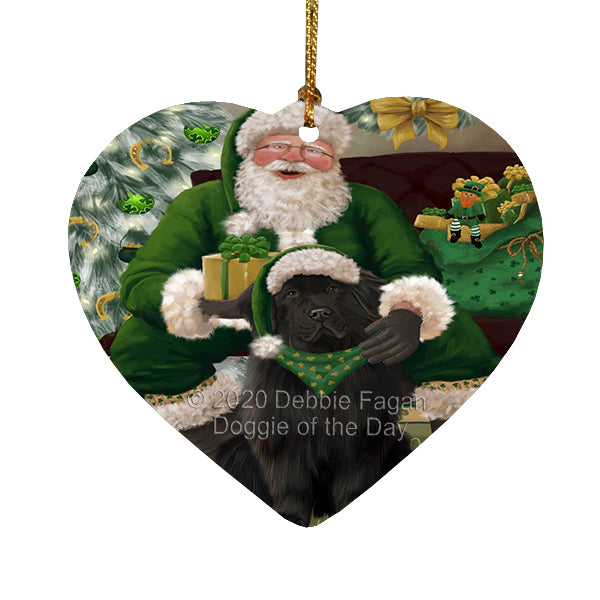 Christmas Irish Santa with Gift and Newfoundland Dog Heart Christmas Ornament RFPOR58285