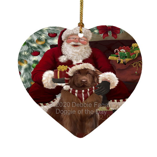 Santa's Christmas Surprise Newfoundland Dog Heart Christmas Ornament RFPOR58385