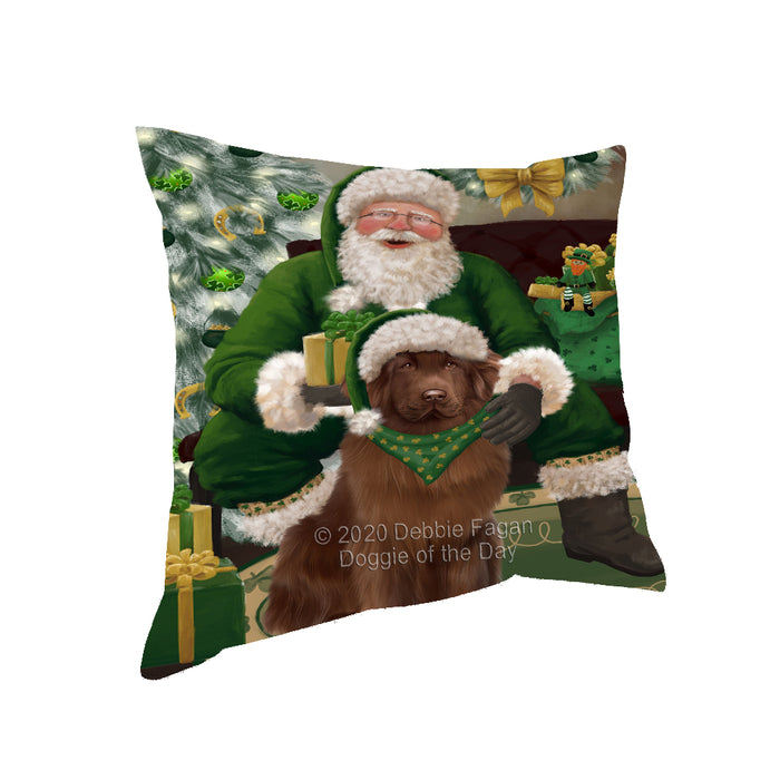 Christmas Irish Santa with Gift and Newfoundland Dog Pillow PIL86860