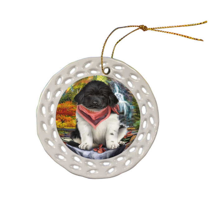 Scenic Waterfall Newfoundland Dog Ceramic Doily Ornament DPOR54802