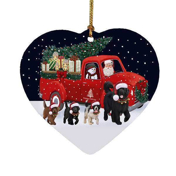 Christmas Express Delivery Red Truck Running Newfoundland Dogs Heart Christmas Ornament RFPOR58102