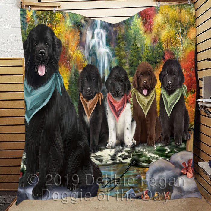 Scenic Waterfall Newfoundland Dogs Quilt
