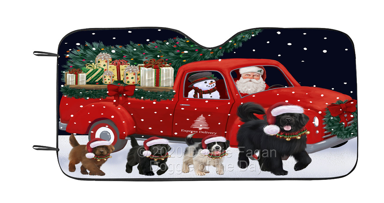 Christmas Express Delivery Red Truck Running Newfoundland Dog Car Sun Shade Cover Curtain