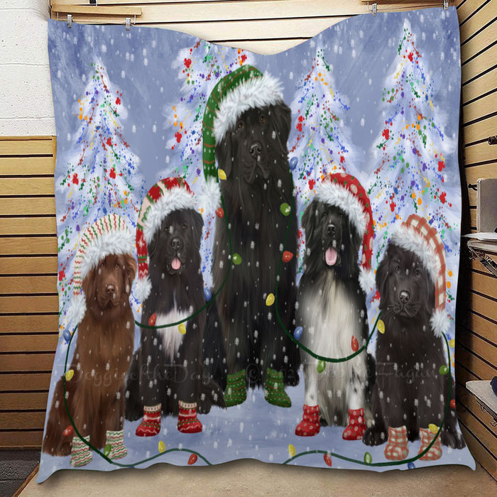 Christmas Lights and Newfoundland Dogs  Quilt Bed Coverlet Bedspread - Pets Comforter Unique One-side Animal Printing - Soft Lightweight Durable Washable Polyester Quilt