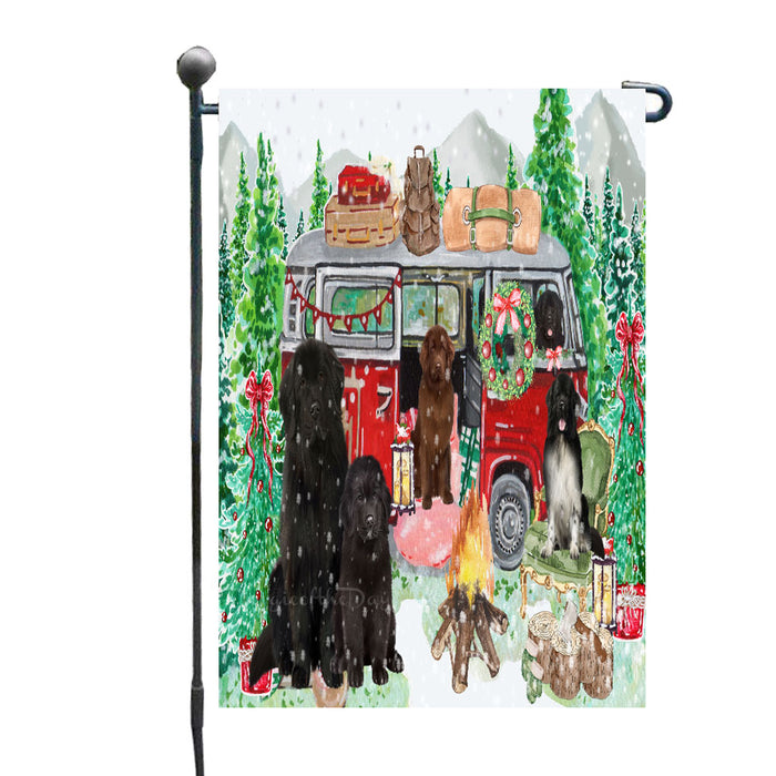 Christmas Time Camping with Newfoundland Dogs Garden Flags- Outdoor Double Sided Garden Yard Porch Lawn Spring Decorative Vertical Home Flags 12 1/2"w x 18"h