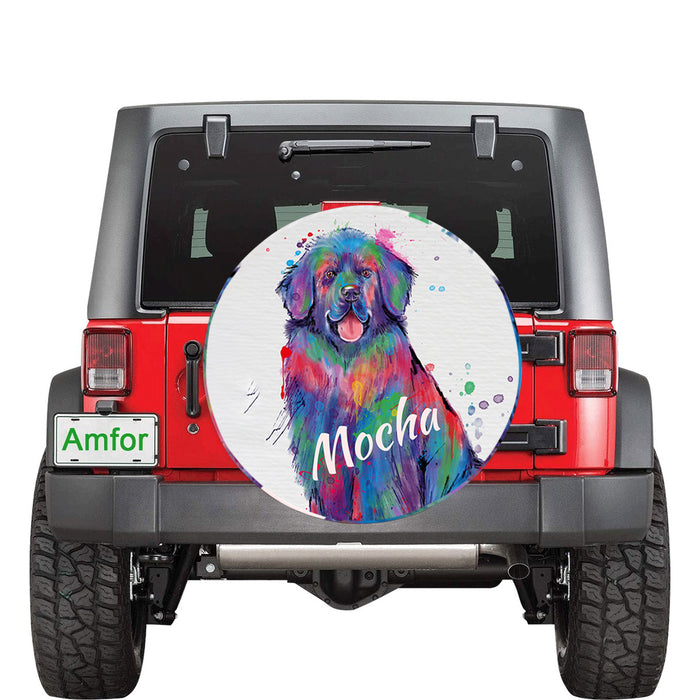 Custom Pet Name Personalized Watercolor Newfoundland Dog Car Tire Cover