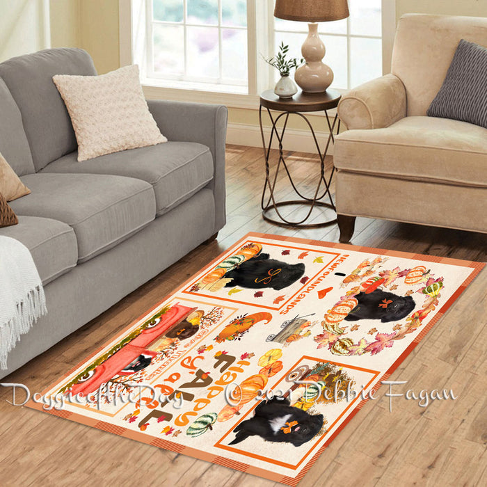 Happy Fall Y'all Pumpkin Newfoundland Dogs Polyester Living Room Carpet Area Rug ARUG66971