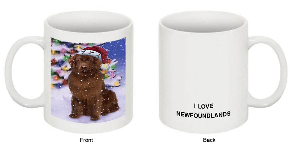 Winterland Wonderland Newfoundland Dog In Christmas Holiday Scenic Background Coffee Mug MUG51105