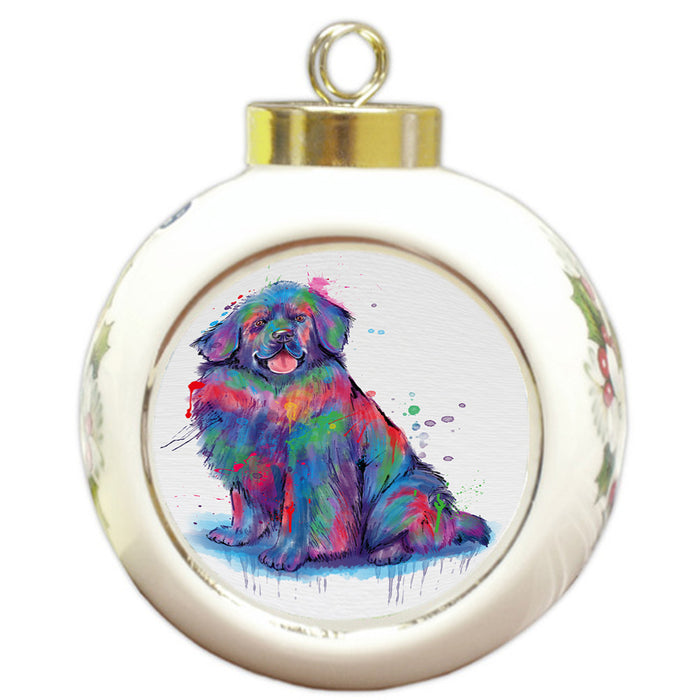 Watercolor Newfoundland Dog Round Ball Christmas Ornament RBPOR58220