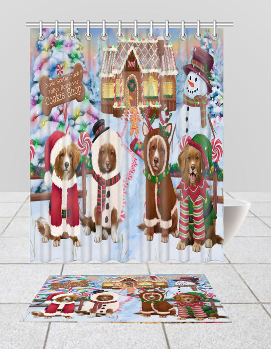 Holiday Gingerbread Cookie Nova Scotia Duck Tolling Retriever Dogs  Bath Mat and Shower Curtain Combo