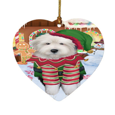 Christmas Gingerbread House Candyfest Old English Sheepdog Heart Christmas Ornament HPOR56818