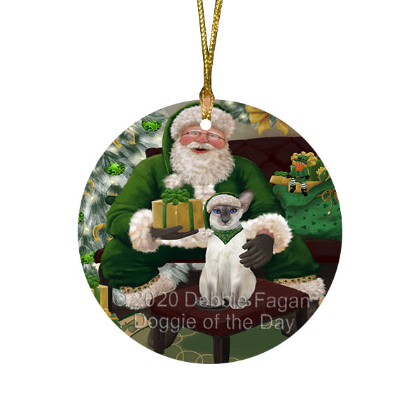 Christmas Irish Santa with Gift and Newfoundland Dog Round Flat Christmas Ornament RFPOR57943