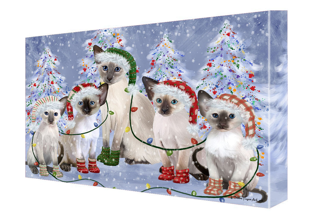 Christmas Lights and Oriental Blue Point Siamese Cats Canvas Wall Art - Premium Quality Ready to Hang Room Decor Wall Art Canvas - Unique Animal Printed Digital Painting for Decoration