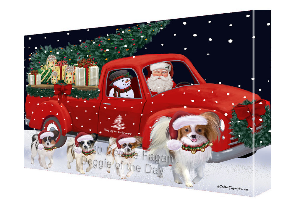 Christmas Express Delivery Red Truck Running Papillon Dogs Canvas Print Wall Art Décor CVS146213