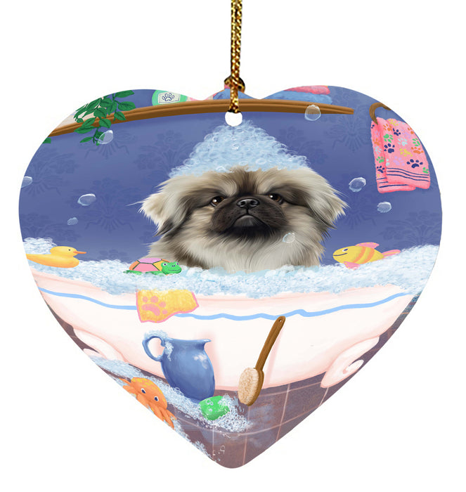Rub A Dub Dog In A Tub Pekingese Dog Heart Christmas Ornament HPORA58644