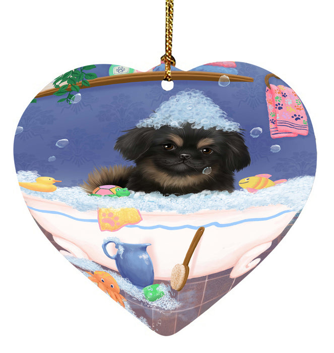 Rub A Dub Dog In A Tub Pekingese Dog Heart Christmas Ornament HPORA58646