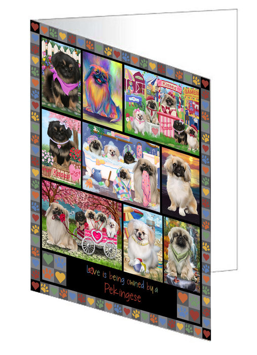 Love is Being Owned Pekingese Dog Grey Handmade Artwork Assorted Pets Greeting Cards and Note Cards with Envelopes for All Occasions and Holiday Seasons GCD77417