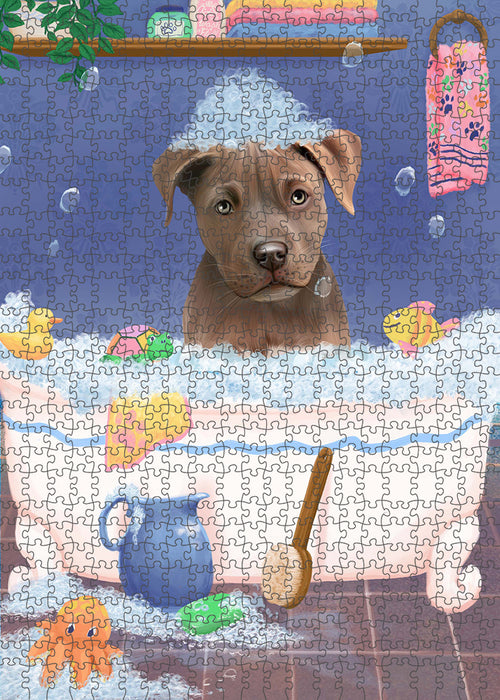 Rub A Dub Dog In A Tub Pitbull Dog Portrait Jigsaw Puzzle for Adults Animal Interlocking Puzzle Game Unique Gift for Dog Lover's with Metal Tin Box PZL323