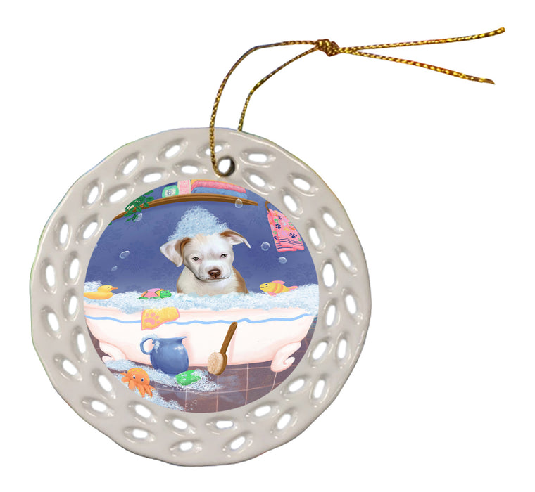 Rub A Dub Dog In A Tub Pitbull Dog Doily Ornament DPOR58304