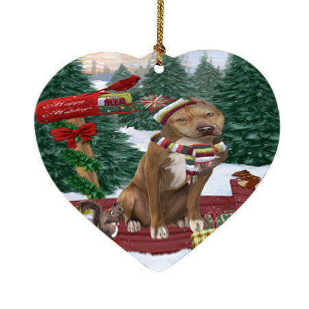 Merry Christmas Woodland Sled Pit Bull Dog Heart Christmas Ornament HPOR55345