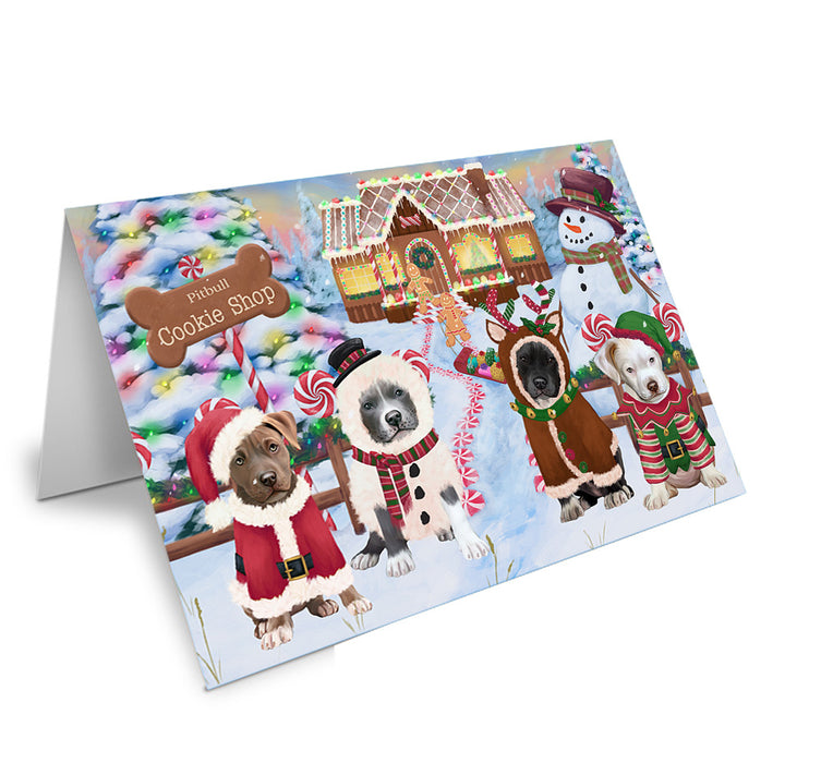 Holiday Gingerbread Cookie Shop Pitbulls Dog Handmade Artwork Assorted Pets Greeting Cards and Note Cards with Envelopes for All Occasions and Holiday Seasons GCD74042