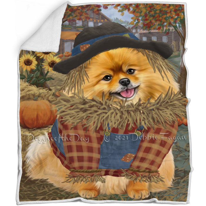 Halloween 'Round Town And Fall Pumpkin Scarecrow Both Pomeranian Dogs Blanket BLNKT143621