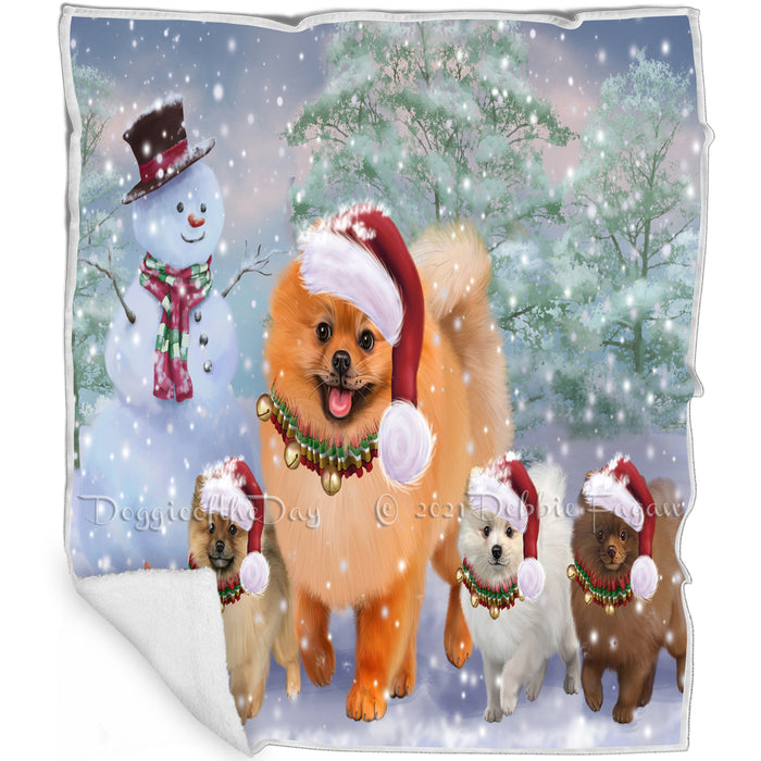 Christmas Running Family Pomeranian Dogs Blanket BLNKT134508