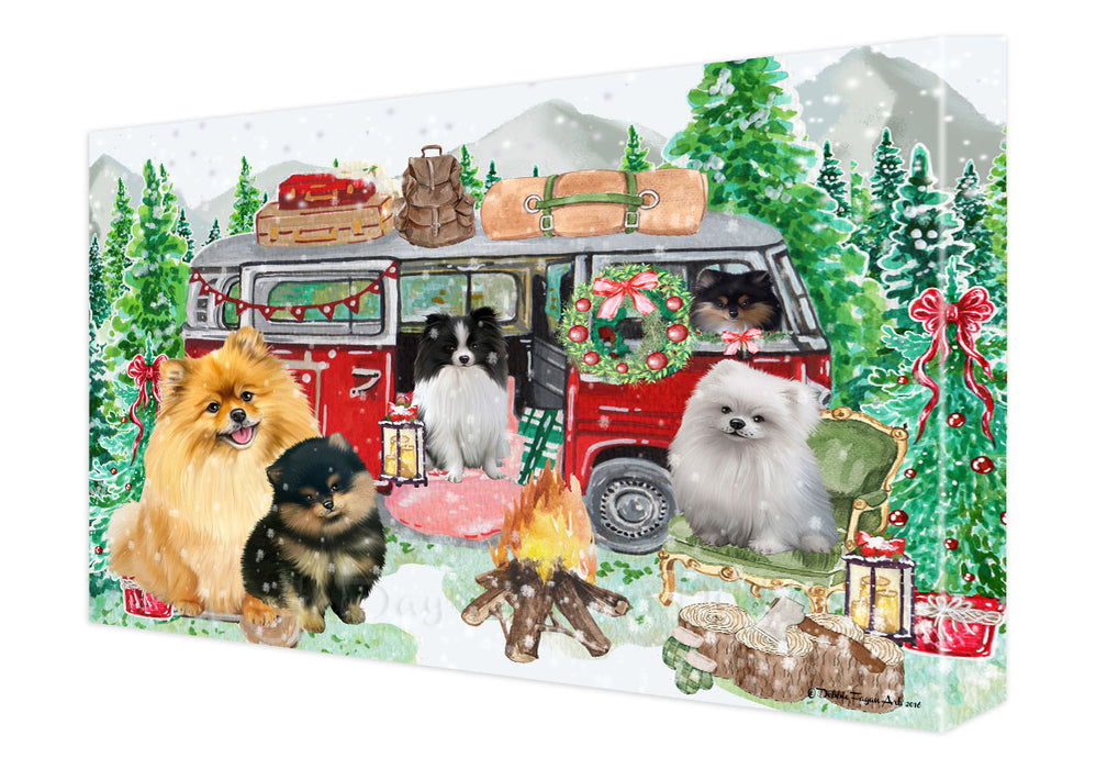 Christmas Time Camping with Pomeranian Dogs Canvas Wall Art - Premium Quality Ready to Hang Room Decor Wall Art Canvas - Unique Animal Printed Digital Painting for Decoration