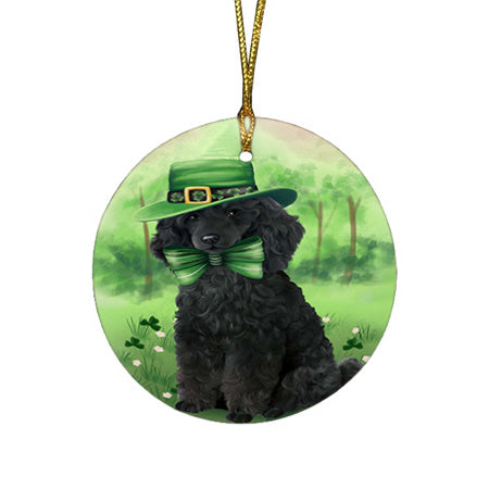 St. Patricks Day Irish Portrait Poodle Dog Round Flat Christmas Ornament RFPOR49349
