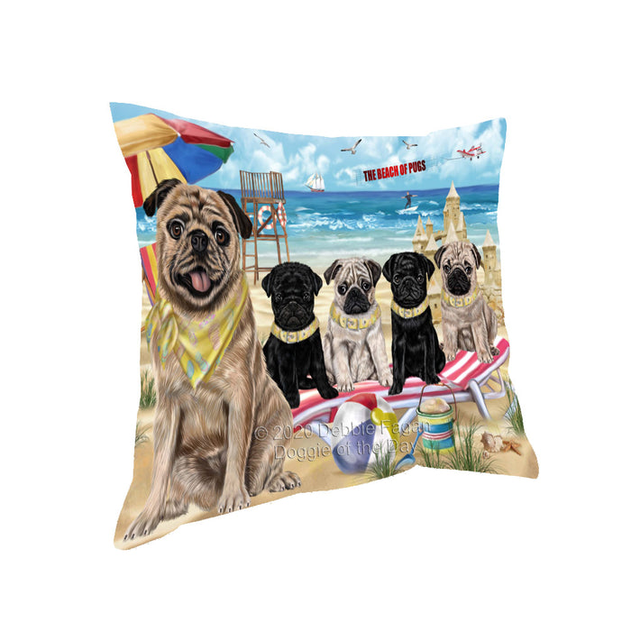 Pet Friendly Beach Pug Dogs Pillow with Top Quality High-Resolution Images - Ultra Soft Pet Pillows for Sleeping - Reversible & Comfort - Ideal Gift for Dog Lover - Cushion for Sofa Couch Bed - 100% Polyester