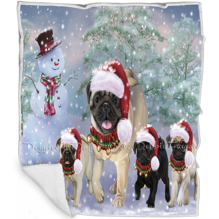 Christmas Running Family Pugs Dog Blanket BLNKT129171