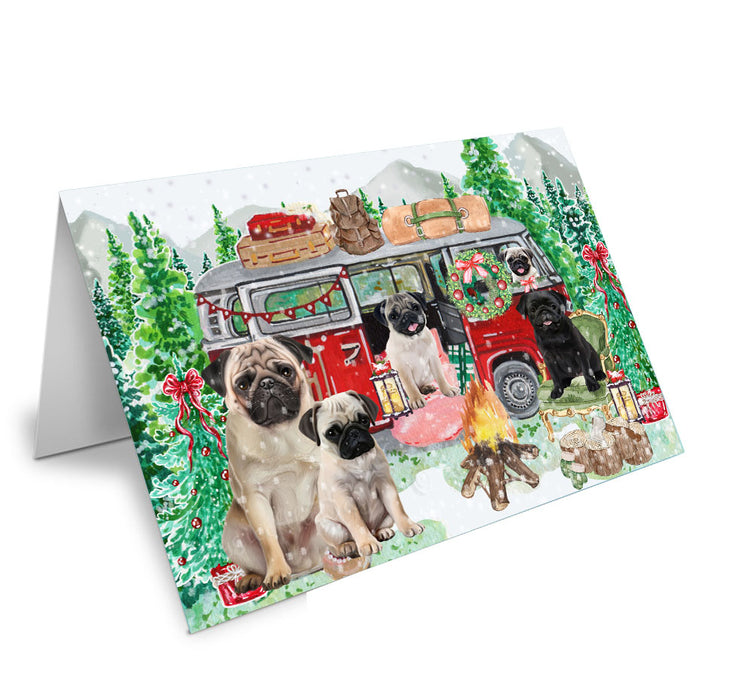 Christmas Time Camping with Pug Dogs Handmade Artwork Assorted Pets Greeting Cards and Note Cards with Envelopes for All Occasions and Holiday Seasons