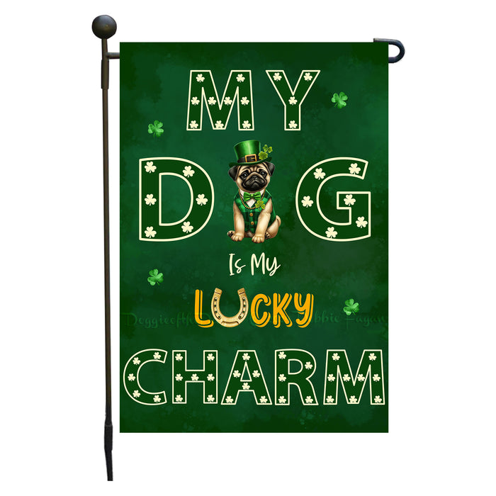 St. Patrick's Day Pug Irish Dog Garden Flags with Lucky Charm Design - Double Sided Yard Garden Festival Decorative Gift - Holiday Dogs Flag Decor 12 1/2"w x 18"h