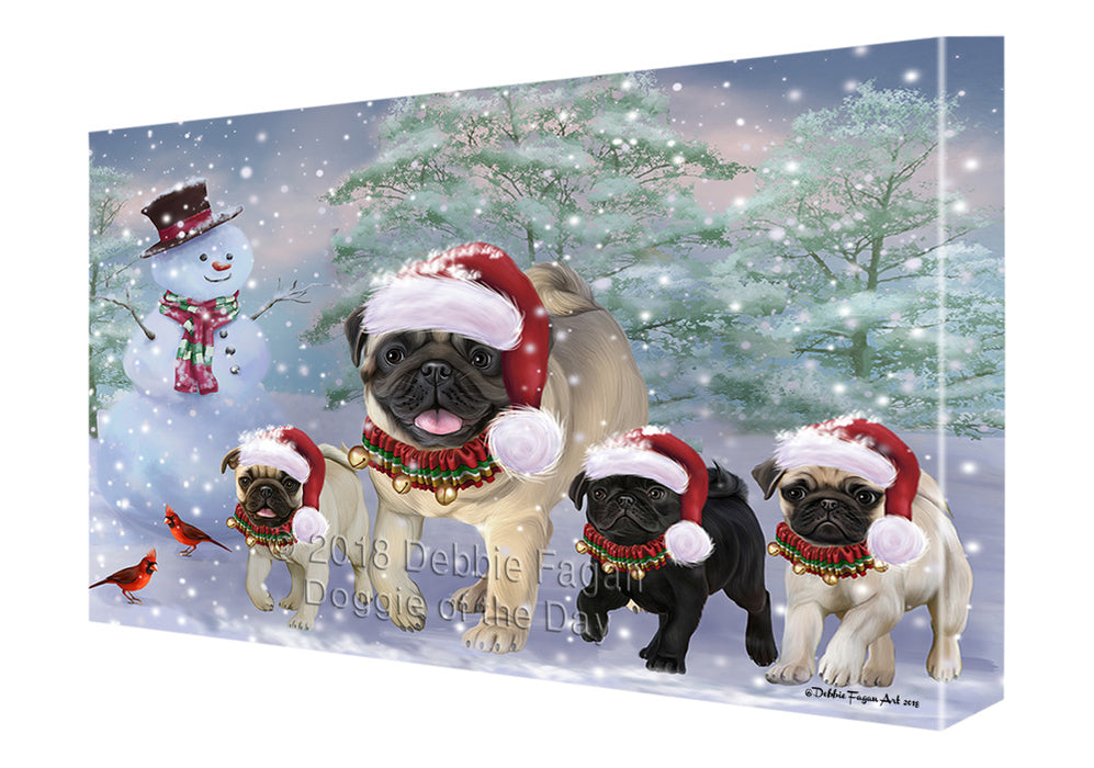 Christmas Running Family Pugs Dog Canvas Print Wall Art Décor CVS131975