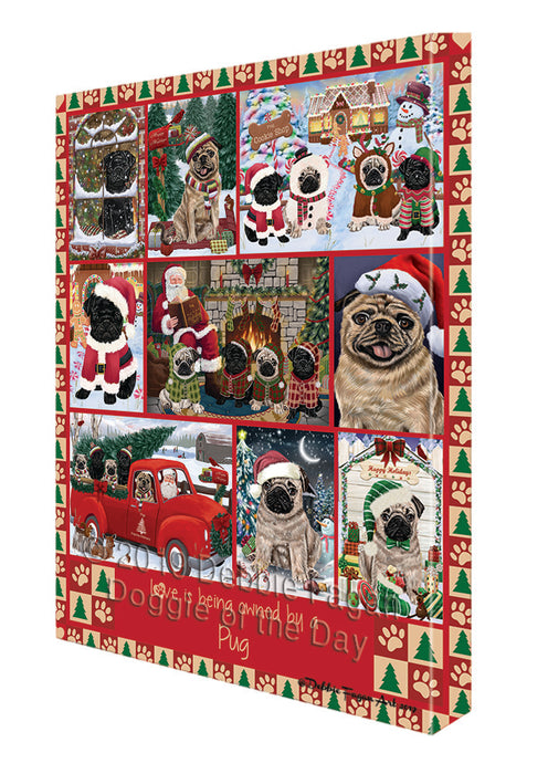 Love is Being Owned Christmas Pug Dog Canvas Wall Art - Premium Quality Ready to Hang Room Decor Wall Art Canvas - Unique Animal Printed Digital Painting for Decoration